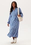 Happy Holly Viscose Long Sleeve Dress Blue/Beige 32/34