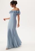 Goddiva Frilly Chiffon Off Shoulder Maxi Dress Dusky Blue XL (UK16)