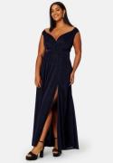 Goddiva Curve Glitter Wrap Front Maxi Curve Dress With Split Navy 44 (...