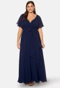 Goddiva Curve Flutter Sleeve Chiffon Maxi Curve Dress Navy 44 (UK16)