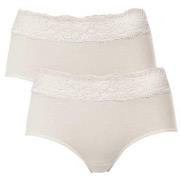 Trofe Lace Trimmed Midi Briefs Trosor 2P Champagne bomull Small Dam