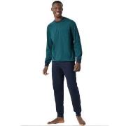 Schiesser Essential Nightwear Pyjamas Crew Neck Blå/Grön bomull Medium...