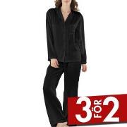 Damella Woven Silk Plain Pyjamas Set Svart silke Large Dam