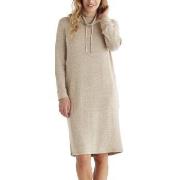 Damella Knitted Long Sleeve Lounge Dress Beige Large Dam