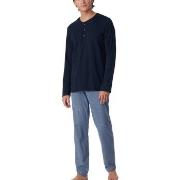 Schiesser Long Fine Interlock Collar Pyjamas Marin/Blå bomull 46 Herr