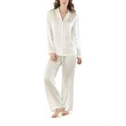 Damella Woven Silk Plain Pyjamas Set Elfenben silke Small Dam