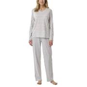 Schiesser Women Straight Leg Long Pyjama Vit/Grå bomull 38 Dam