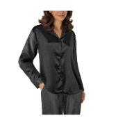 Lady Avenue Satin Pyjama With Short Sleeves Svart silke Large Dam