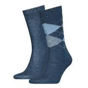 Tommy Hilfiger Strumpor 2P Men Sock Check Jeansblå Strl 39/42 Herr