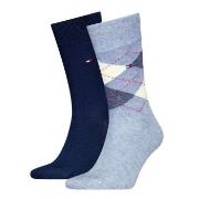 Tommy Hilfiger Strumpor 2P Men Sock Check Blå/Ljusblå Strl 47/49 Herr