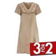 Damella Woven Silk Plain Nightdress Nougat silke X-Large Dam