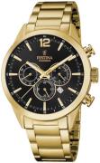 Festina Herrklocka F20633-3 Timeless Svart/Gulguldtonat stål Ø43.5