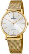 Festina Herrklocka F20022-1 Swiss Made Vit/Gulguldtonat stål Ø39 mm