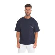 Kiton Logo Ficka Oversize T-Shirt Blue, Herr