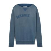 Maison Margiela Bl? Bomullssweatshirt med Broderad Logotyp Blue, Dam