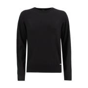 Kiton Fin Cashmere Silk Crew Neck Sweater Black, Dam