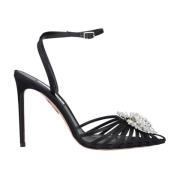 Aquazzura Crystal Margarita Satin Sandaler Black, Dam