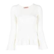 Twinset Bianco Ruffle Ärm Sweatshirt White, Dam