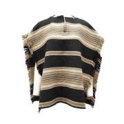 Isabel Marant Pre-owned Randig Fransad Ull Poncho Black, Dam