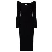 Khaite Pia Ribbstickad Midi Klänning Black, Dam