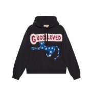 Gucci logo-print broderad hoodie Black, Dam