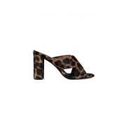 Saint Laurent Leopard Loulou Höga Klack Sandaler Brown, Dam