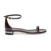 Stuart Weitzman Pärla Ankelrem Platta Sandaler Black, Dam