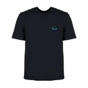 PS By Paul Smith Ekologisk Bomull Happy T-Shirt med Ikoniskt Leende Lo...