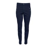 2-Biz Slim-Fit Högmidjade Navy Byxor med Smarta Knappdetaljer Blue, Da...