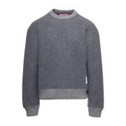 Thom Browne Grå Ullfleece Crewneck Sweater med CB RWB Stripe Gray, Her...