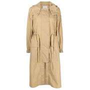 Moncler Beige Parka med Dragsko i Midjan och Huva Beige, Dam