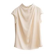 Ahlvar Gallery Silk Top med Asymmetriska Veck Beige, Dam