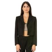 Aniye By Svart Crop Blazer med Reverskrage och Axelvaddar Black, Dam