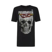 Philipp Plein Kristallskalle Tryck Rund Hals T-shirt Black, Herr
