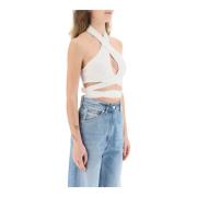 Msgm ribbed knit top with crossovereckline White, Dam