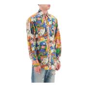 ERL Bomullsskjorta med Multifärgad Serietidningsmönster Multicolor, He...