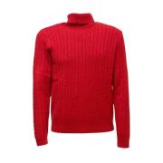 Sun68 Mörkröd Kabelstickad Turtlenecktröja Red, Dam