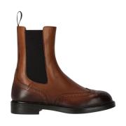 Doucal's Brun Läder Chelsea Boot med Brogue Detaljer Brown, Dam