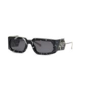 Philipp Plein Marbled Black Solglasögon med Smoke Linser Black, Dam