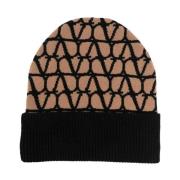 Valentino Garavani Mönstrad Cashmere Beanie Brown, Dam