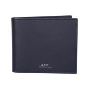 A.p.c. Aly Plånbok i Kornigt Läder med Präglad Logotyp Blue, Herr