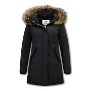 Matogla Dam Parka - Fuskpälskrage - Slim Fit Black, Dam