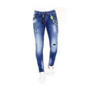 Local Fanatic Slitna Jeans Med Färgstänk - 1023 Blue, Herr