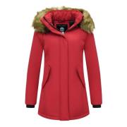 Matogla Dam Parka - Äkta pälskrage - Slim Fit Red, Dam