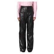 Msgm Leather Trousers Black, Dam