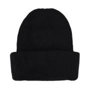 Fedeli Svart Ribbstickad Cashmere Beanie Black, Dam