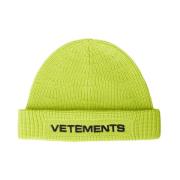 Vetements Ullstickad Logo Beanie Mössa Yellow, Dam