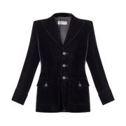 Saint Laurent Svart Sammet Blazer med Peak Revers Black, Dam