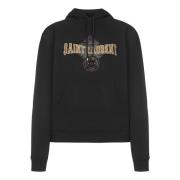 Saint Laurent Mysig Svart Hoodie med Slitna Effekter Black, Dam