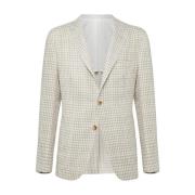 Kiton Houndstooth Linneblandning Jacka Beige, Herr